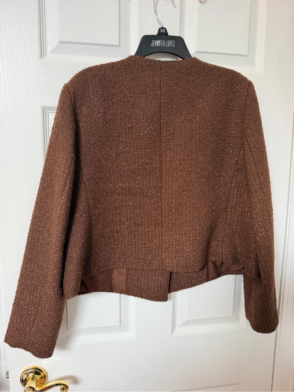 NWOT Ann Taylor LOFT Brown Textured Tweed Jacket Blazer Gold Buttons Size Large - Picture 2 of 5